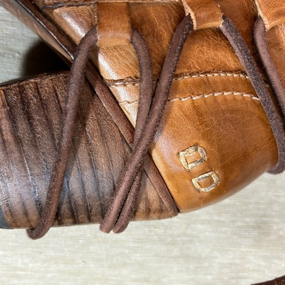 BED STU Sz 6.5 Blaire Stacked Heel Zipper Lace Up Back Ankle Booties Tan Rustic - Picture 6 of 14
